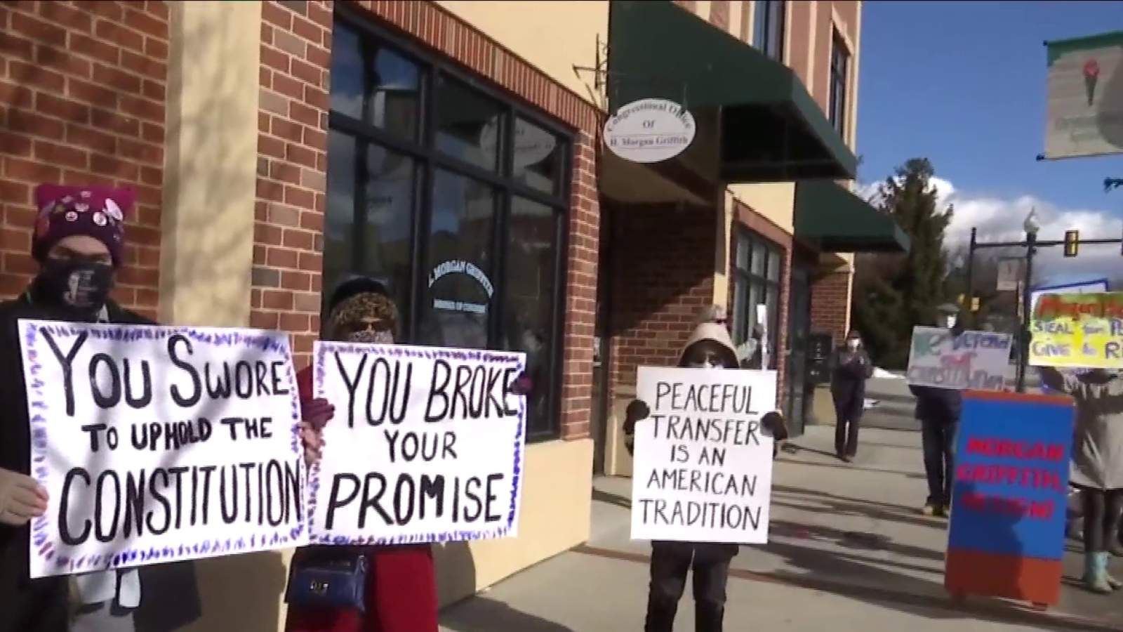 Dozens of protesters demonstrate in front of Rep. Morgan Griffith’s NRV office