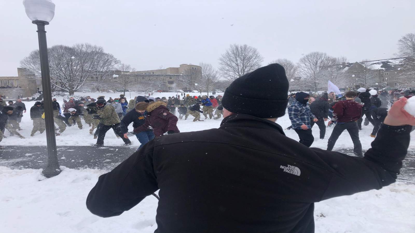 Virginia Tech students hold traditional snowball fight after town receives 6 inches of snow - WSLS 10