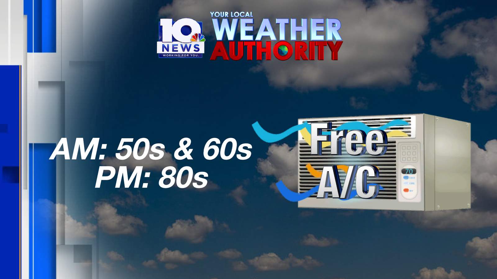 Free A/C Tuesday morning followed by typical afternoon temperatures