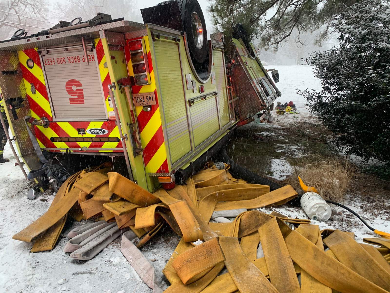 Fire truck rolls over in Henrico County due to snow-covered roads