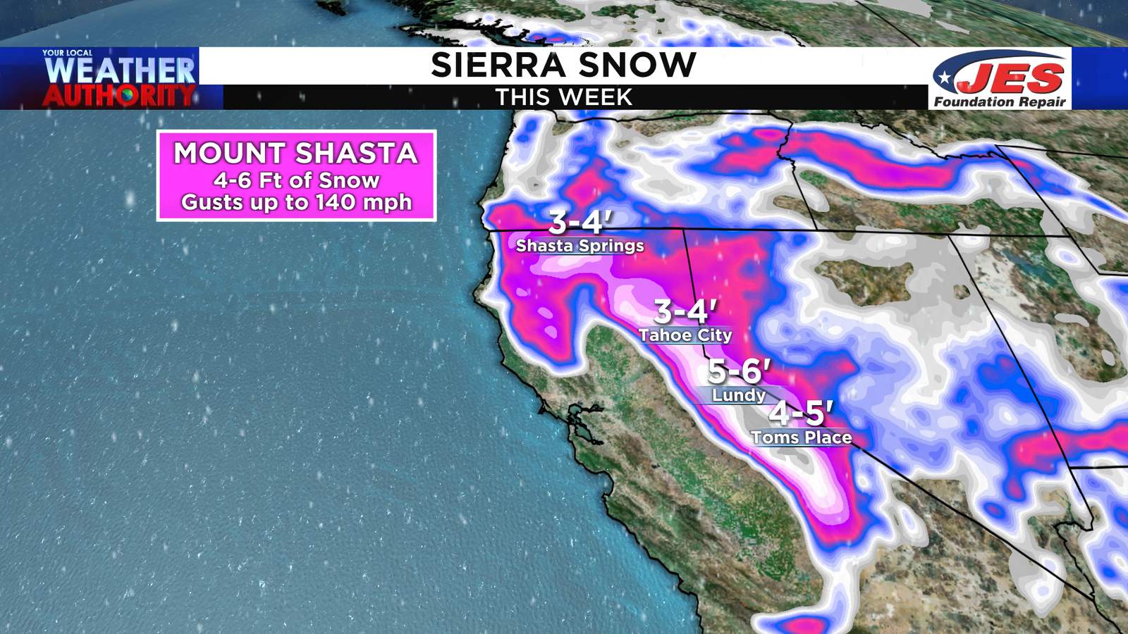 Multiple FEET of snow to fall on parts of the Sierra Nevada this week