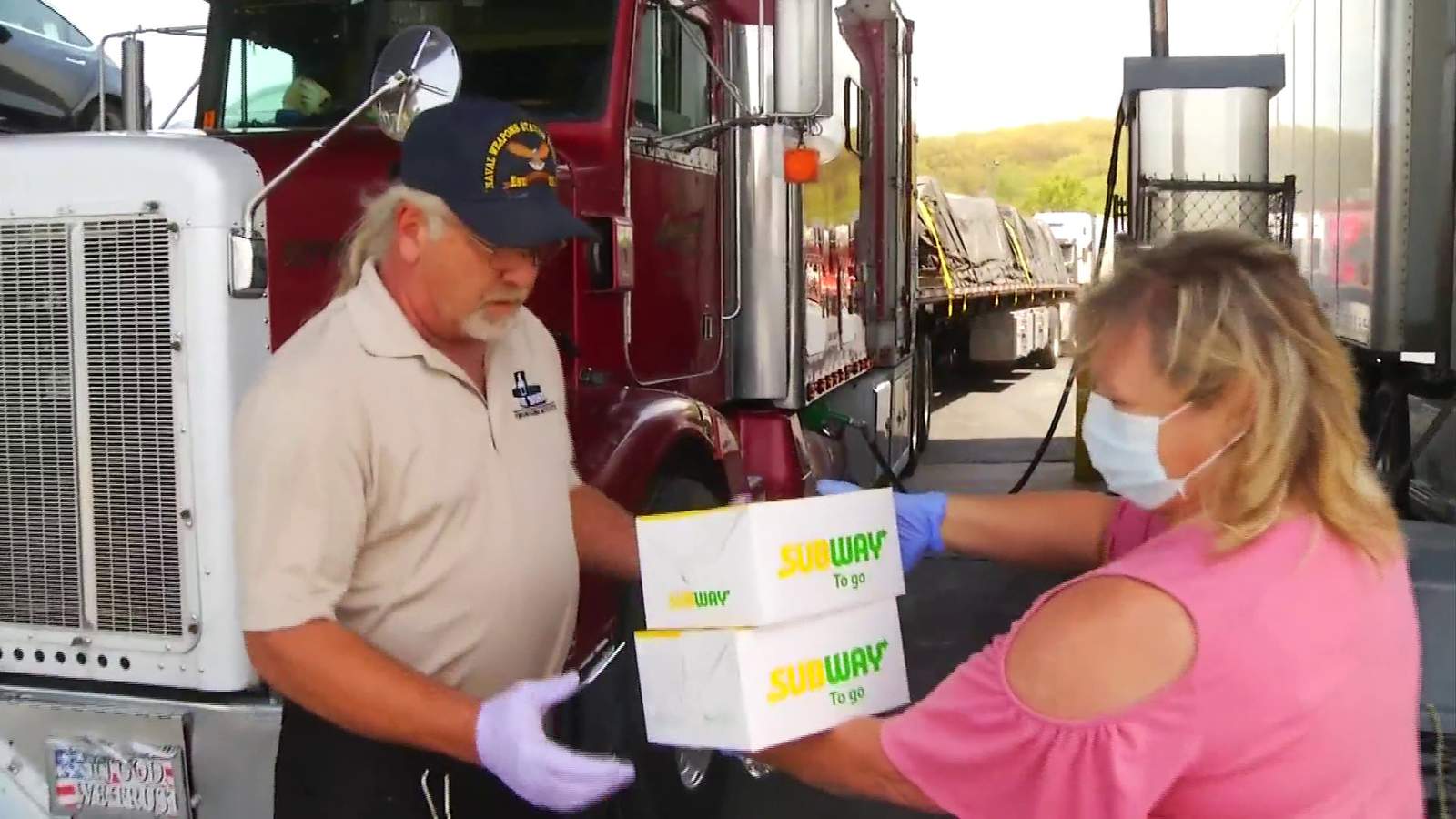 Truck drivers passing through White’s Travel Center thankful for Food for Frontline donations