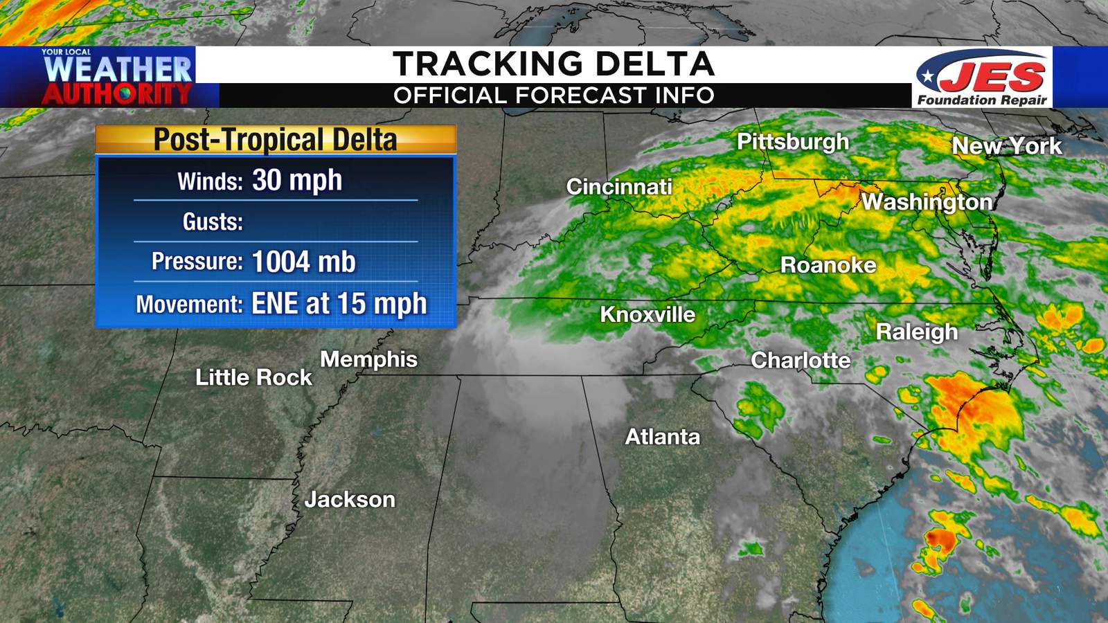 Delta weakens to a post-tropical cyclone