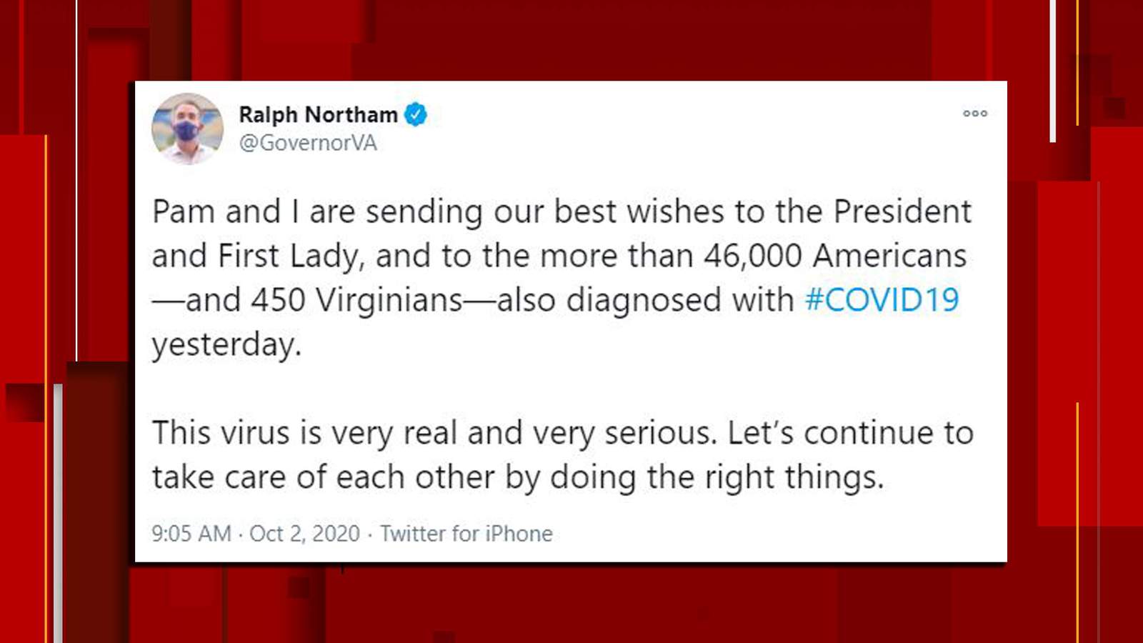 Virginia Gov. Ralph Northam, local lawmakers react to Pres. Trump testing positive for COVID-19