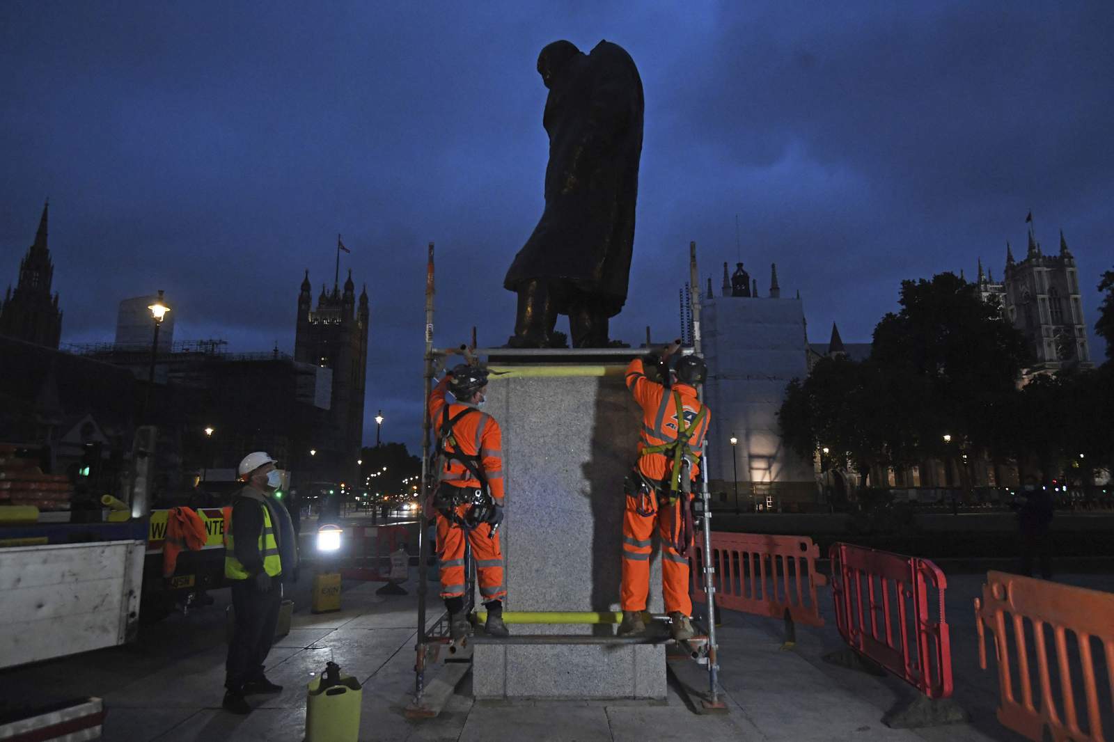 Statues boarded up in London as more protests expected