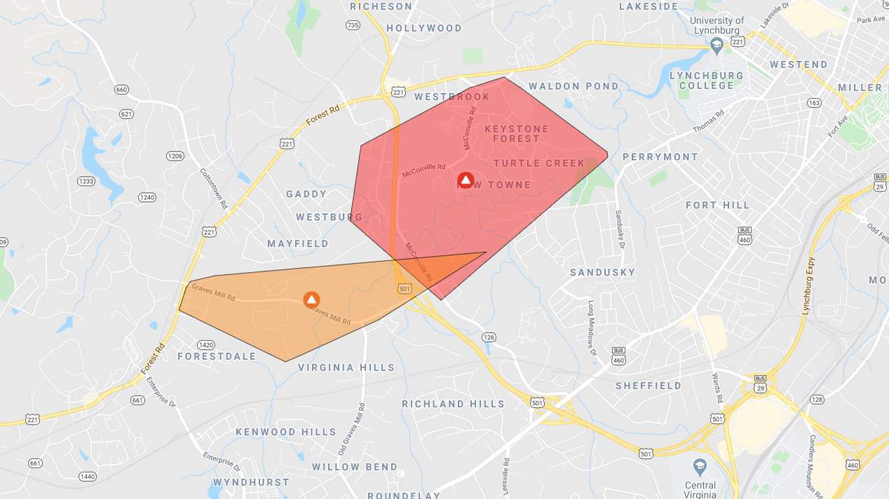 More than 1,300 customers without power in Lynchburg