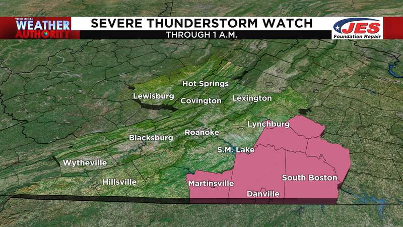 Severe thunderstorm watch issued for parts of the Lynchburg area and Southside Monday evening