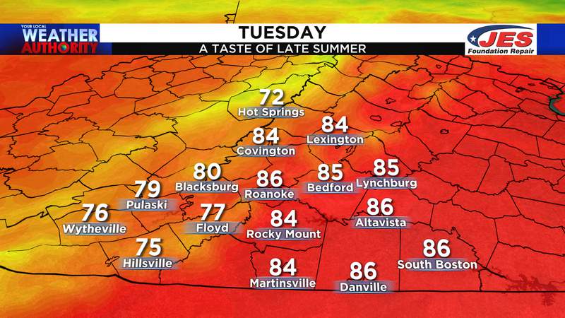 A taste of late summer warmth Tuesday afternoon before another shot of fall later in the week