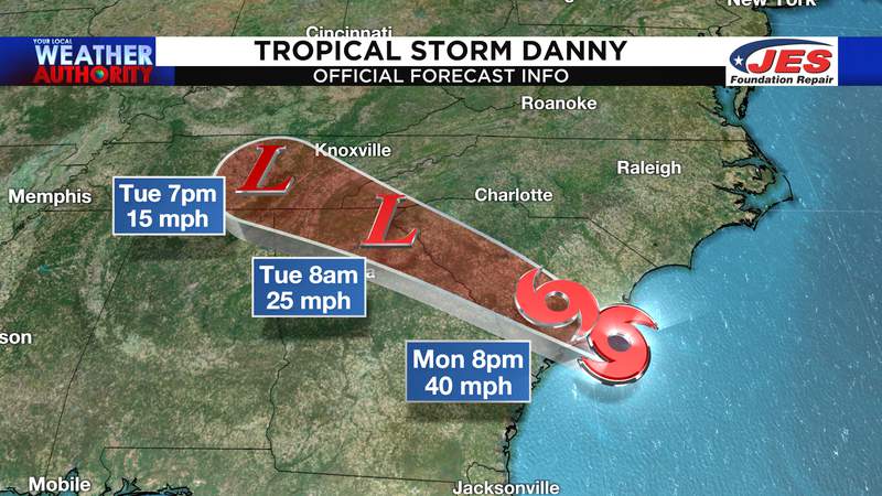 Tropical Storm Danny strengthens as it nears South Carolina coast