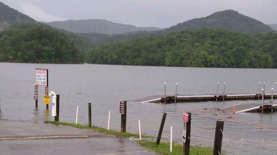 Carvins Cove Dam reaches Stage II flooding