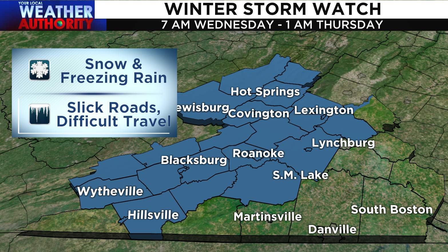 Winter Storm Watch issued for much of Southwest, Central Virginia ahead of Wednesday’s snow, freezing rain