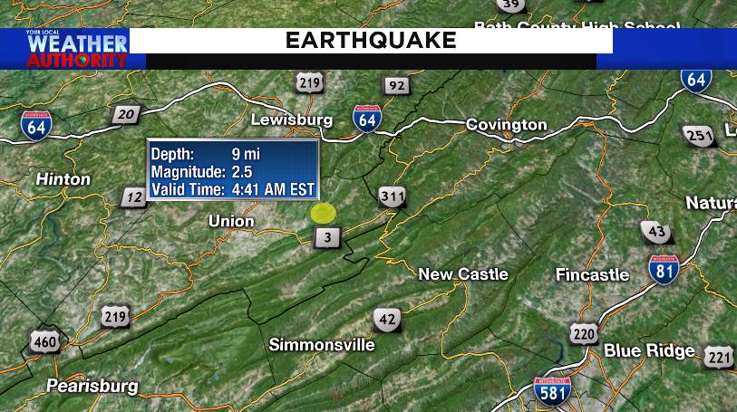 Weak earthquake hits near Virginia/West Virginia line early Wednesday morning
