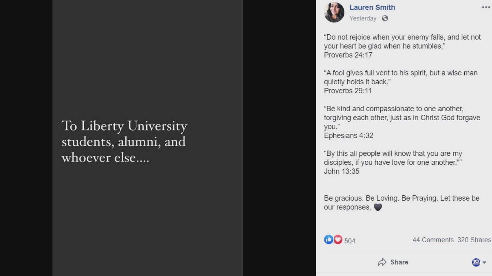 ‘This is the time for us to be gracious’: Liberty alum’s Facebook post following Falwell’s leave of absence spreads quickly