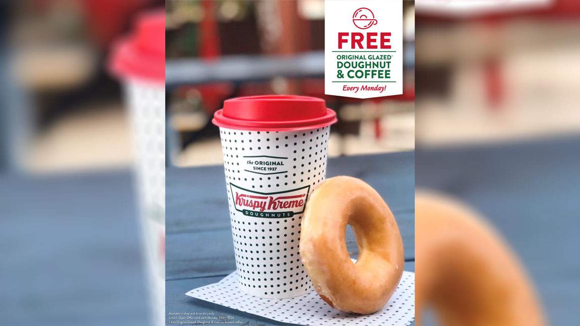 Get a free doughnut and coffee from Krispy Kreme every Monday