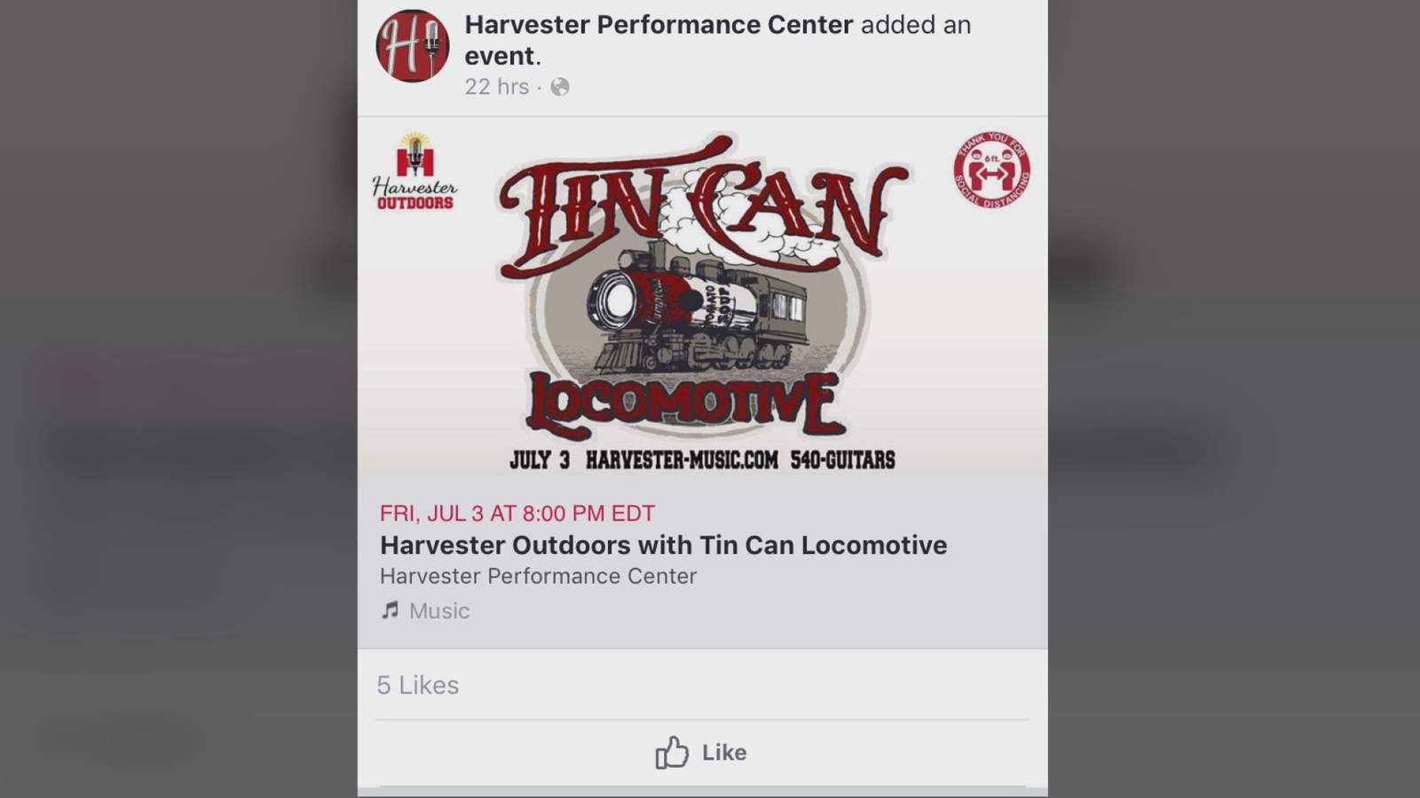 Harvester Performance Center to resume outdoor concerts next month