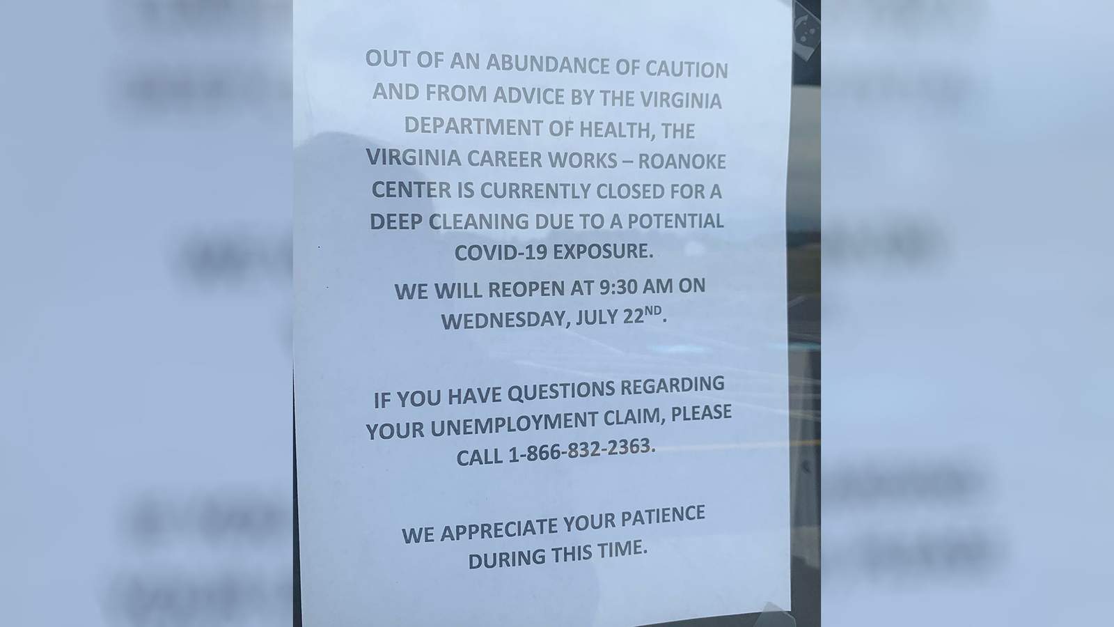 Virginia Career Works in Roanoke closed due to possible coronavirus exposure