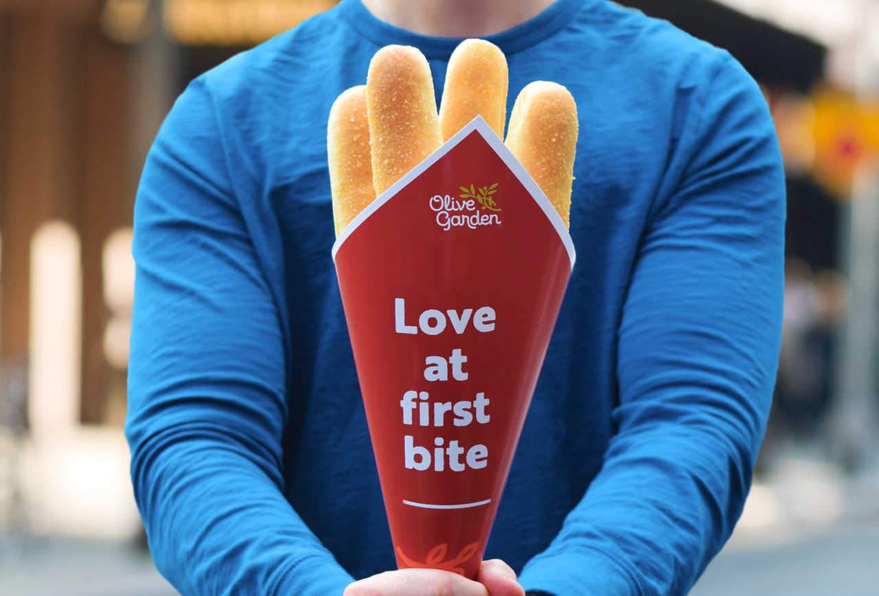 Love At First Bite With A Bouquet Of Olive Garden Breadsticks