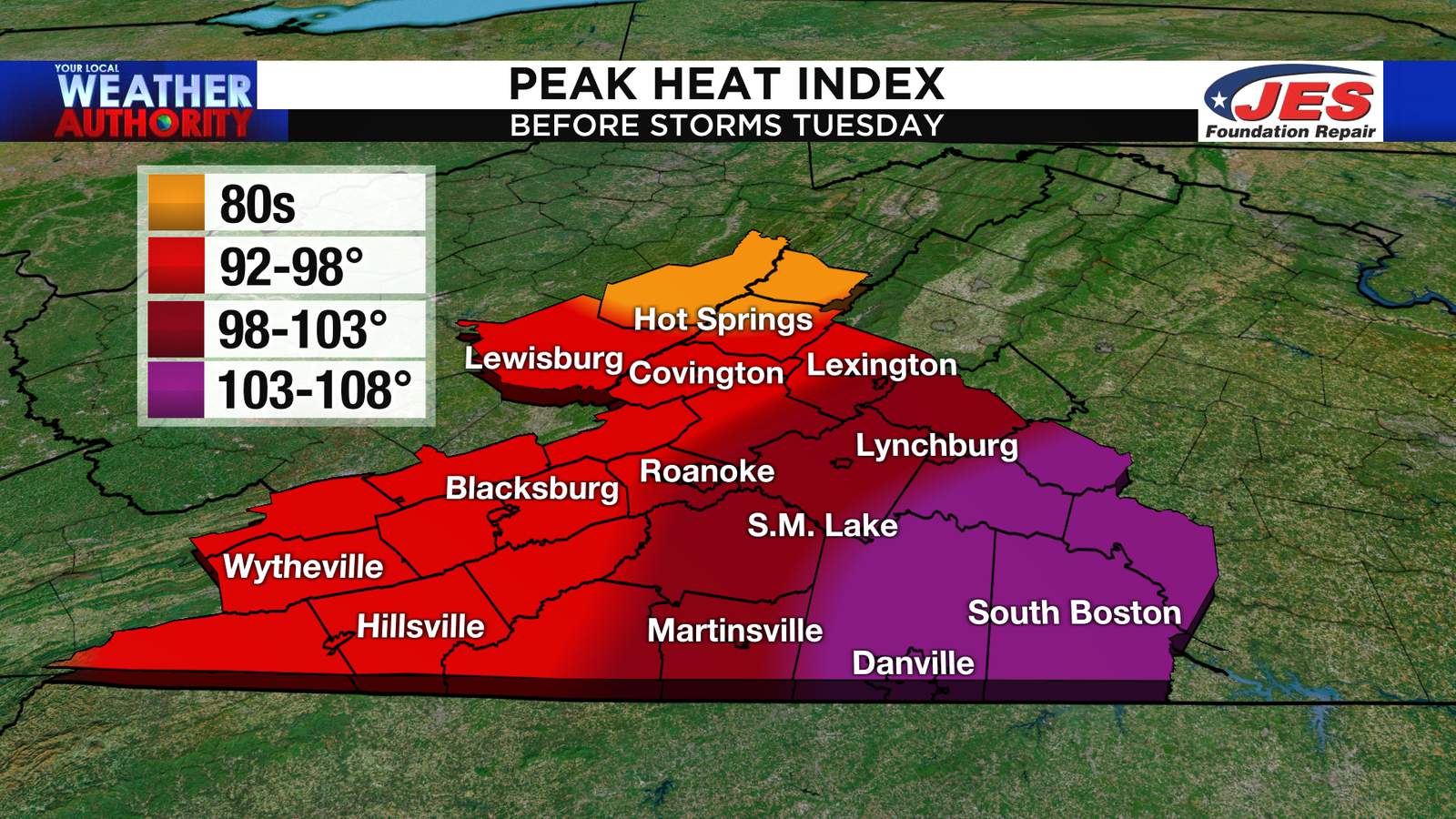 Dangerous heat develops for parts of the area prior to scattered storms