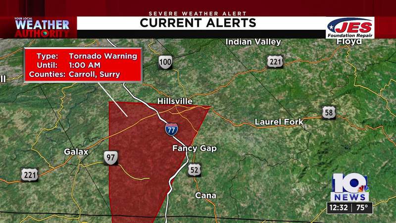 Tornado warning issued for parts of Carroll County