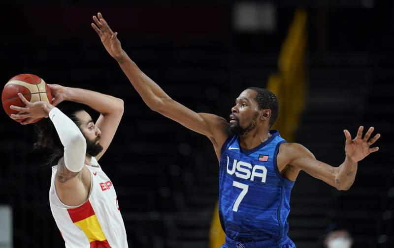 Durant scores 29, US reaches Olympic semis, tops Spain 95-81