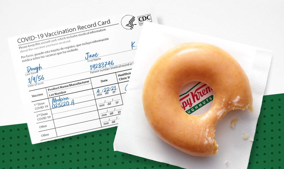 Show your COVID-19 Vaccination Record Card and get a free Krispy Kreme doughnut