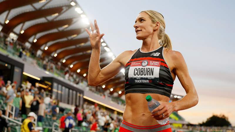 Emma Coburn makes 3rd Olympic team, tops own trials record
