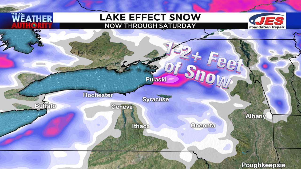 Lake effect snow to drop narrow band of 1-2 feet in upstate New York