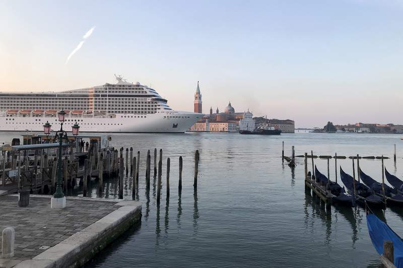1st cruise ship sails through Venice since start of pandemic