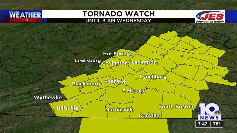 Tornado watch issued for much of Southwest, Central Virginia