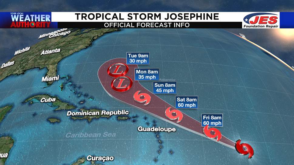 Tropical Storm Josephine forms; earliest J storm on record