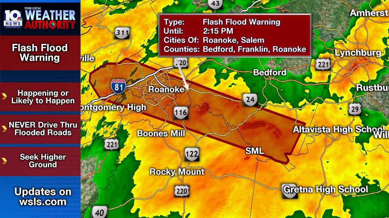 Flash Flood Warning issued for Roanoke, Franklin, Bedford counties