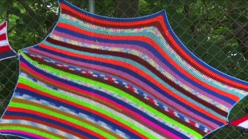New colorful art installation made of yarn brings cheer to Danville