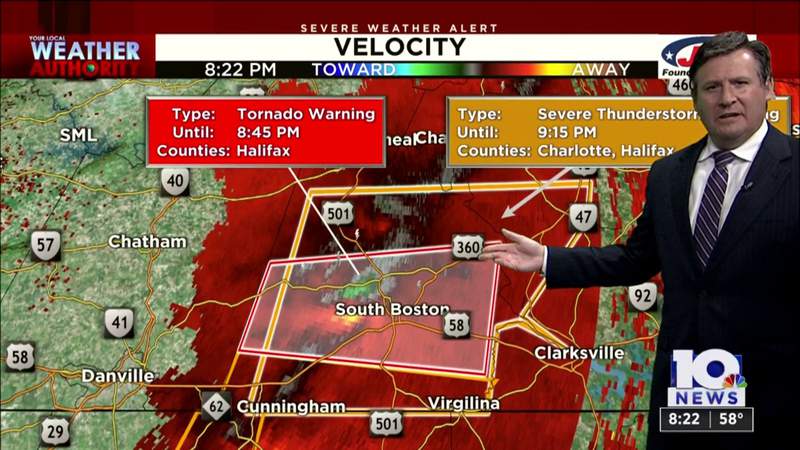 Tornado warning issued for parts of Halifax County