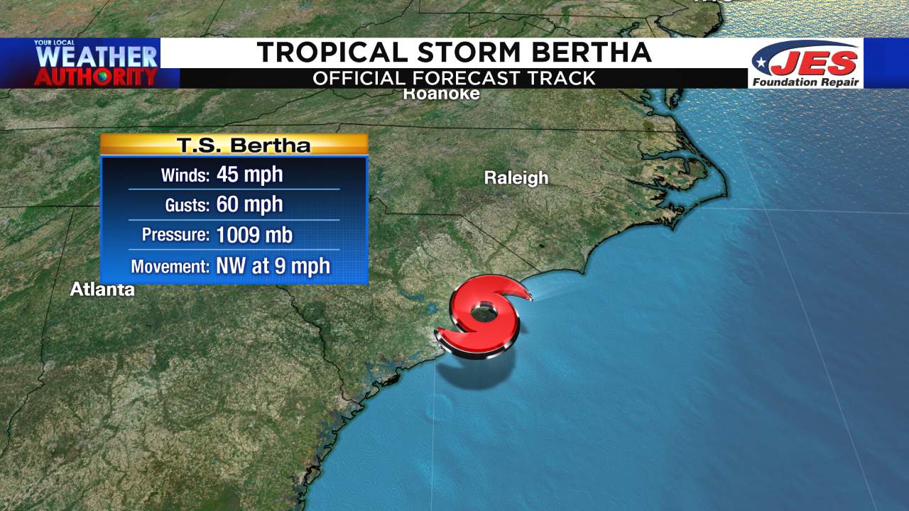 BREAKING: Tropical Storm Bertha forms near South Carolina; remnants to give us heavy rain