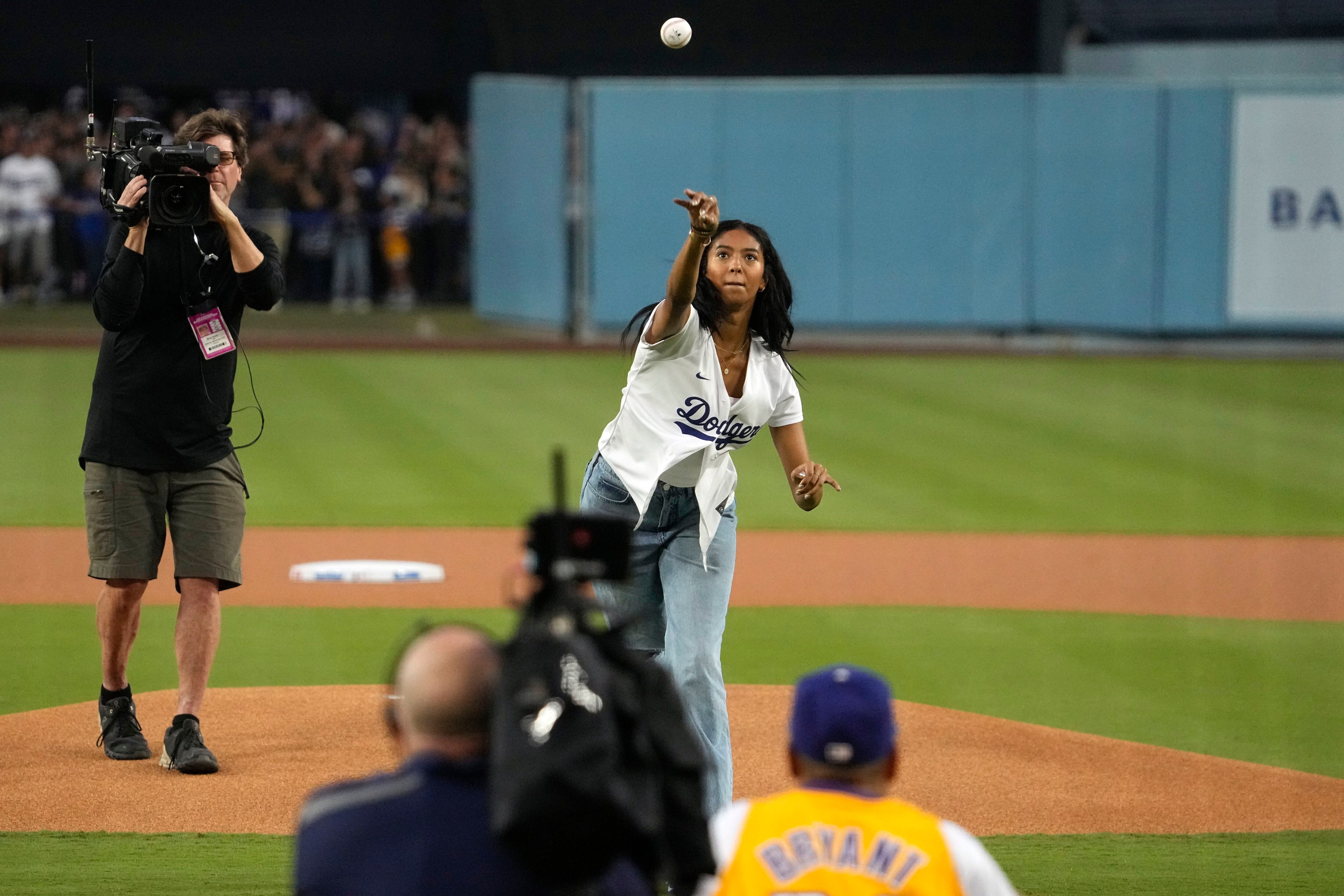 Kobe Bryant's daughter Natalia tosses first pitch on Lakers Night at Dodger  Stadium