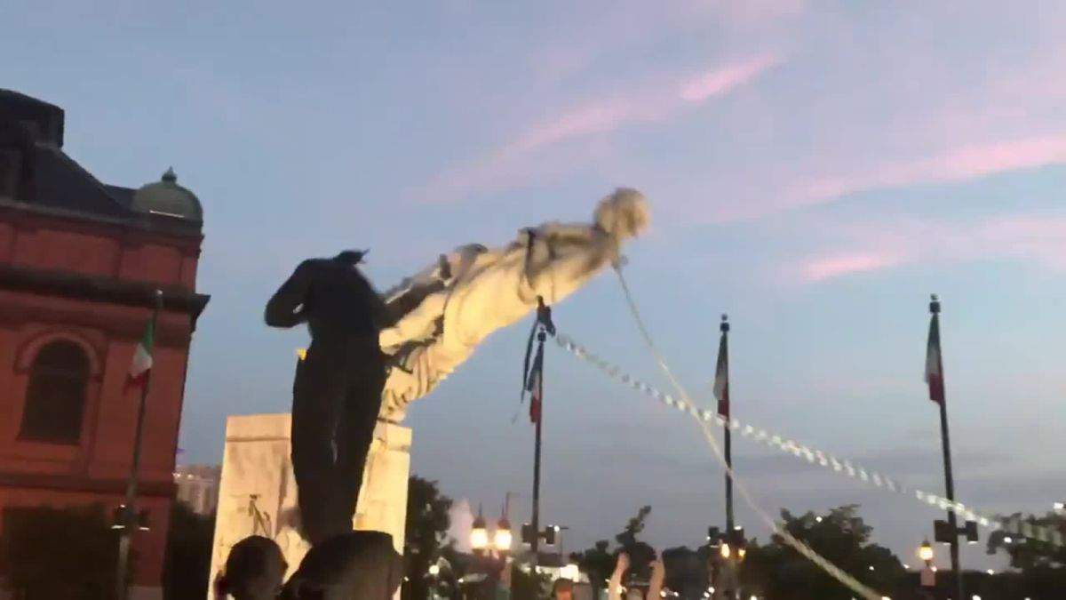 Columbus statue toppled by Baltimore protesters