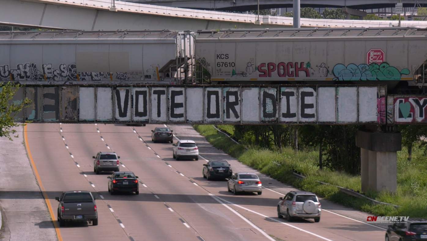 ‘Vote or Die’ message painted on Houston bridge
