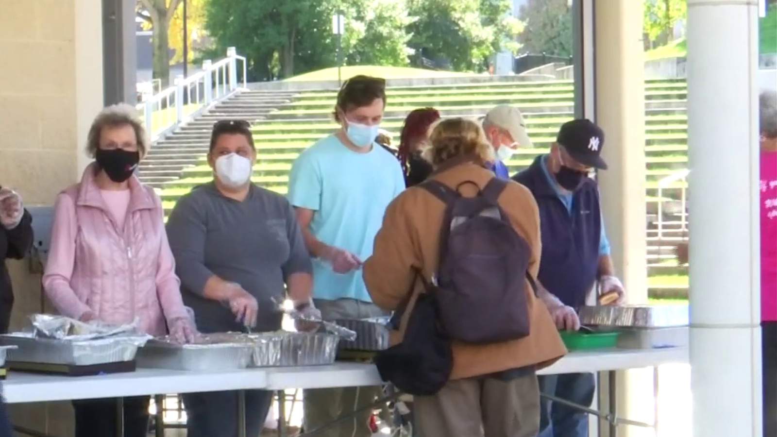 Serving a hot Thanksgiving meal to the homeless in downtown Roanoke
