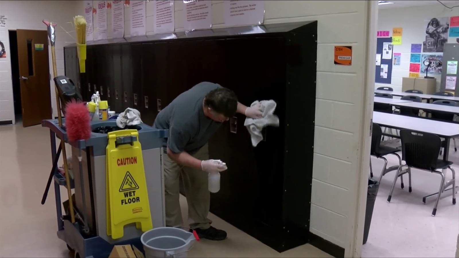 Custodial staff disinfects while Bath County schools are closed due to sickness